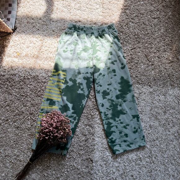 Guns N' Roses Sweatpants Green Tie Dye Spell Out Cropped Pants Women’s Size S - Picture 1 of 6